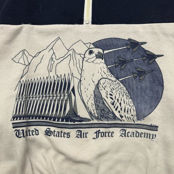 Military US Air Force 1987 Vintage White Navy Zip Up Sweater - Picture 6 of 8